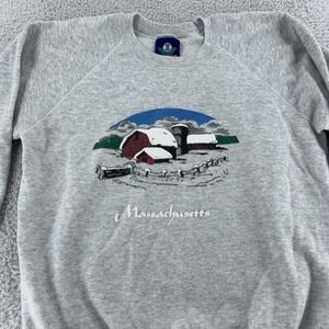 Vintage Massachusetts Barn Sweatshirt XS Gray Graphic USA 90s Nature